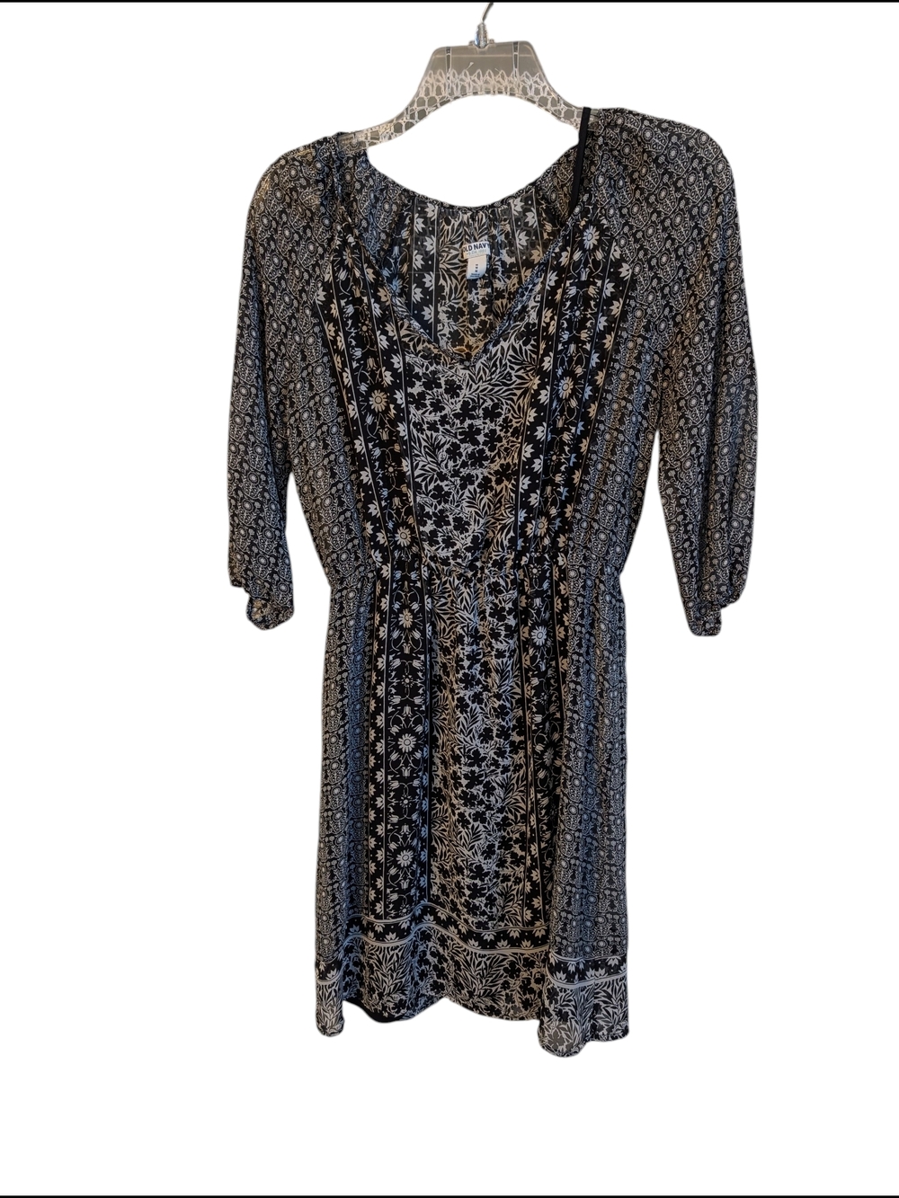 Black & White Floral V-Neck Women’s Dress With Slip Lining